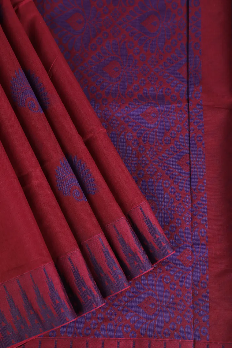 Magenta Purple Silk Cotton Without Zari With Flower Mottif