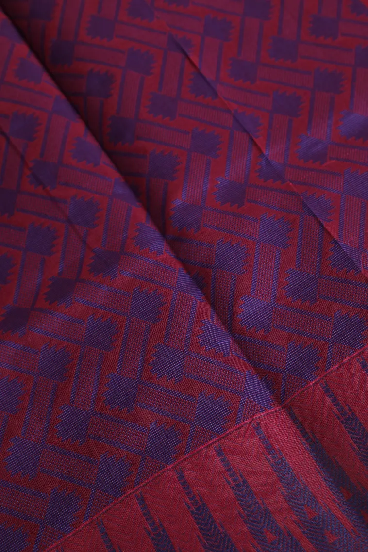 Magenta Purple Silk Cotton Without Zari With Flower Mottif view 3