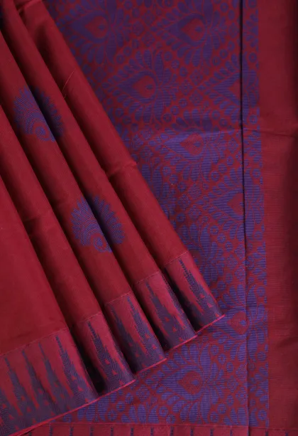 Magenta Purple Silk Cotton Without Zari With Flower Mottif