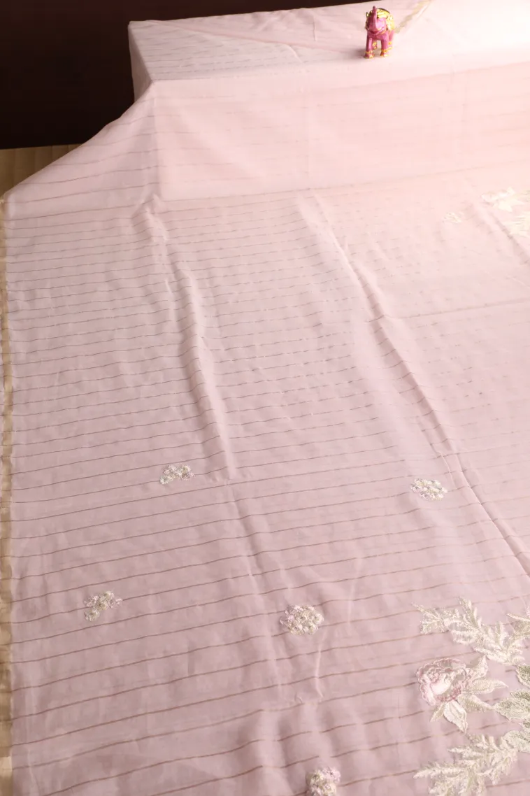 Lemonade Pink Linen Saree with Gold Zari Stripes view 2