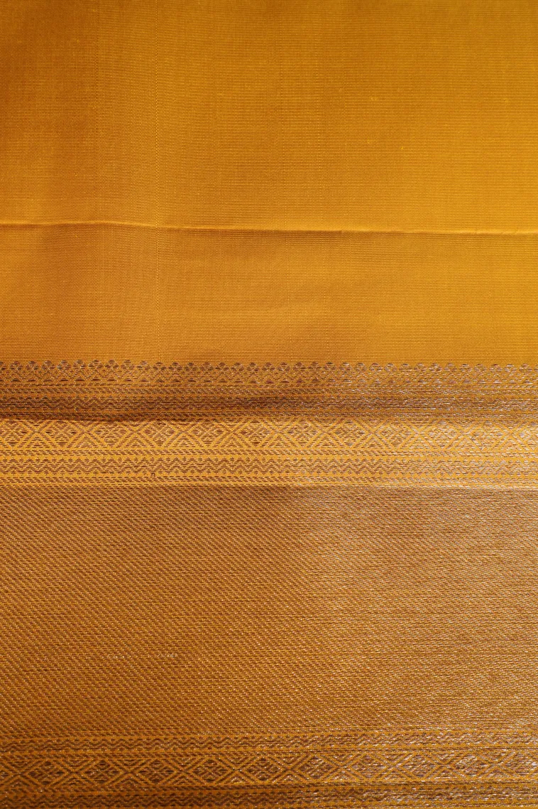 Gold Kanchipuram Silk Sarees with Silver Zari Peacock And Rudhractam view 3