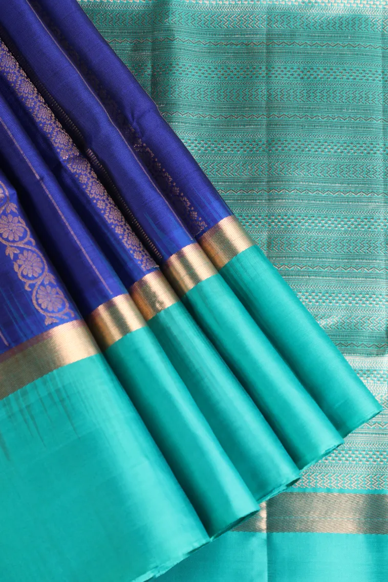 Admiral Blue Soft Silk Saree with Gold Zari Stripes