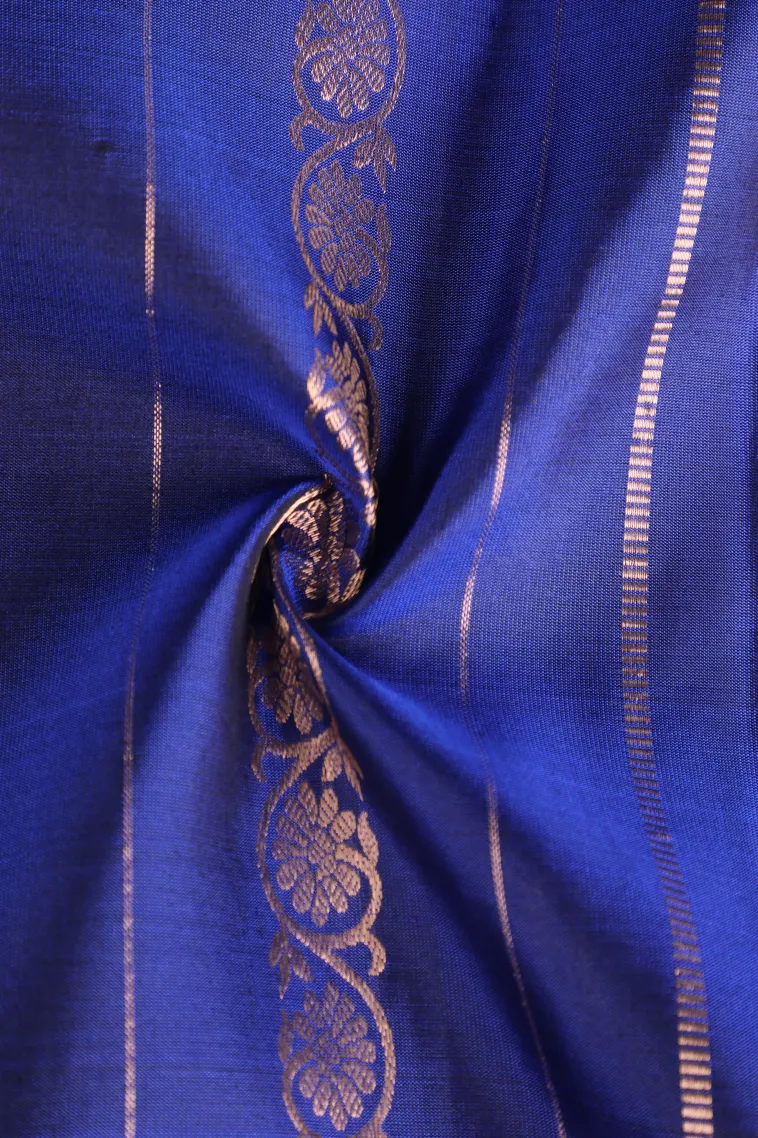 Admiral Blue Soft Silk Saree with Gold Zari Stripes view 4