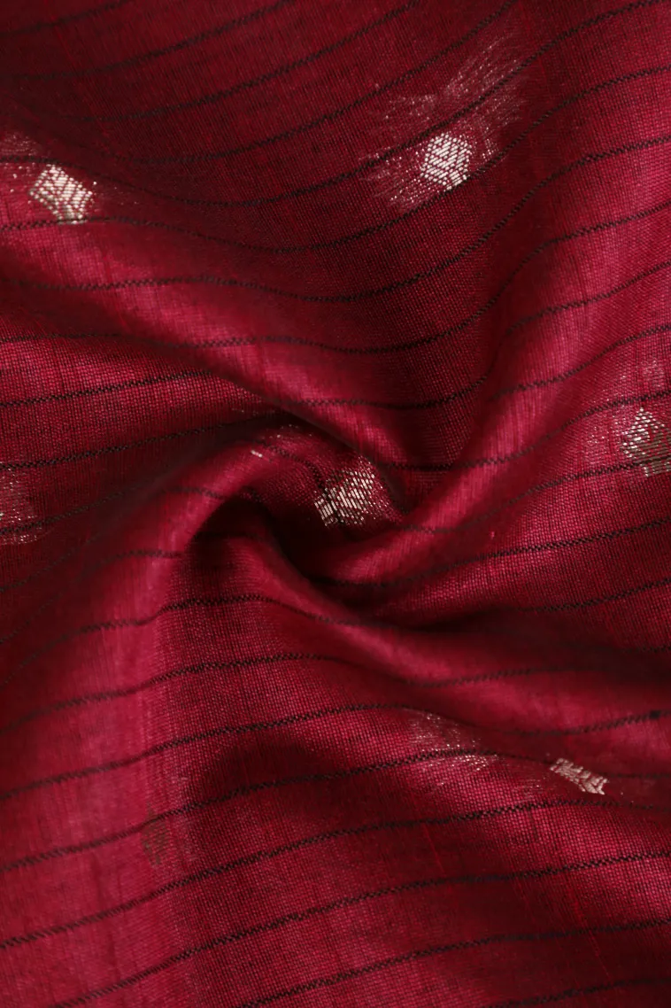 Magenta Purple Semi Tussar Silk with Silver Zari Stripes And Puttas view 4