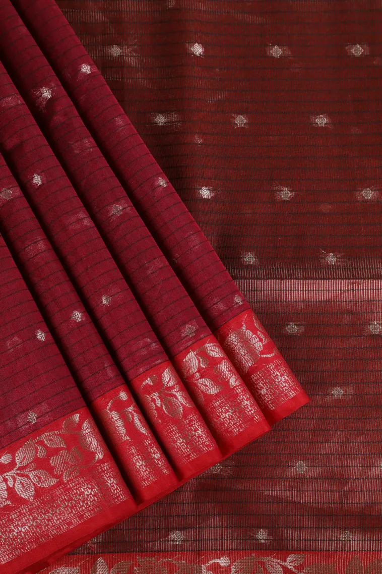 Magenta Purple Semi Tussar Silk with Silver Zari Stripes And Puttas