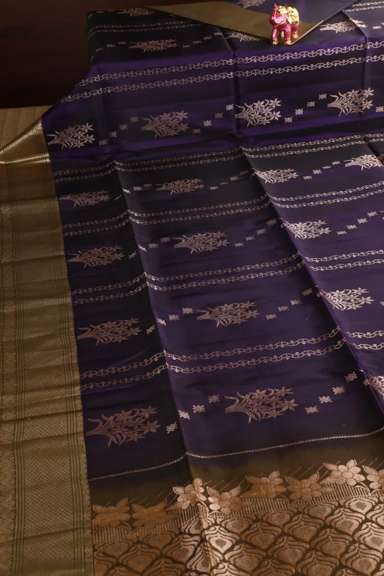 Rasin Purple Soft Silk Saree with Gold Zari Straipes And Puttas view 2