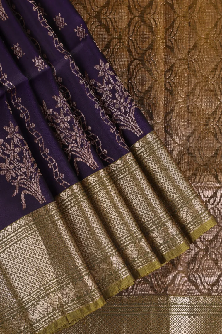Rasin Purple Soft Silk Saree with Gold Zari Straipes And Puttas
