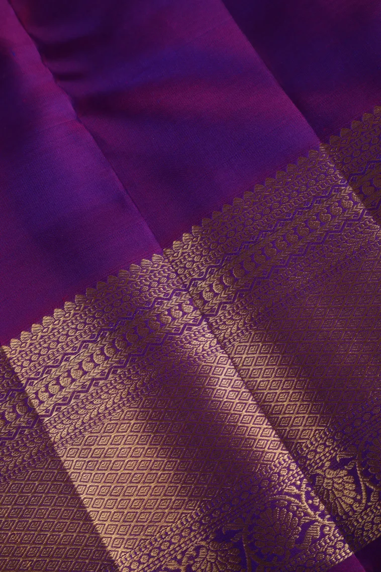 Magenta Purple Kanchipuram Silk Sarees with Gold Zari Floral Patterns view 3