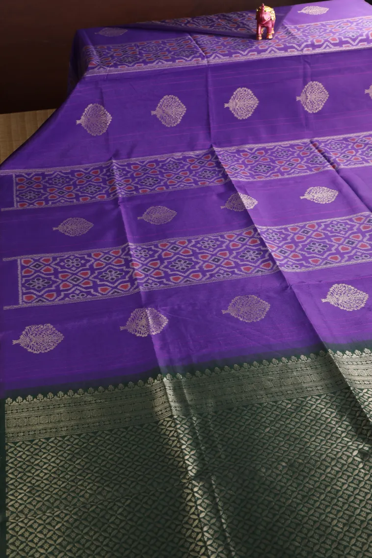 Viola Purple Tussar Saree with Gold Zari Straipes And Puttas view 2