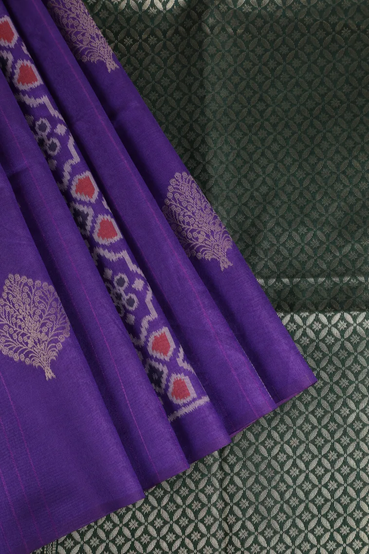 Viola Purple Tussar Saree with Gold Zari Straipes And Puttas