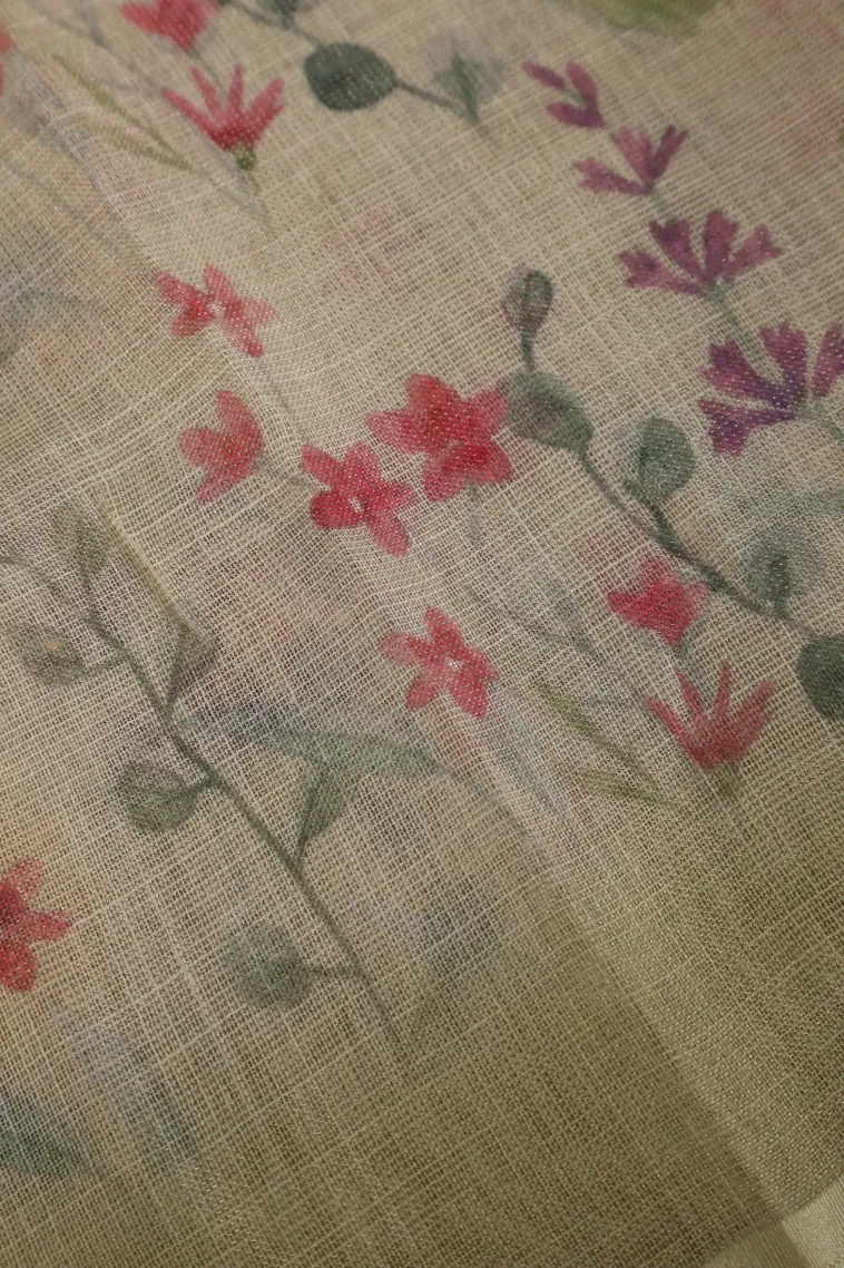 Pistachio Green Tissue Silk Sarees with Thread Zari Floral Patterns view 3