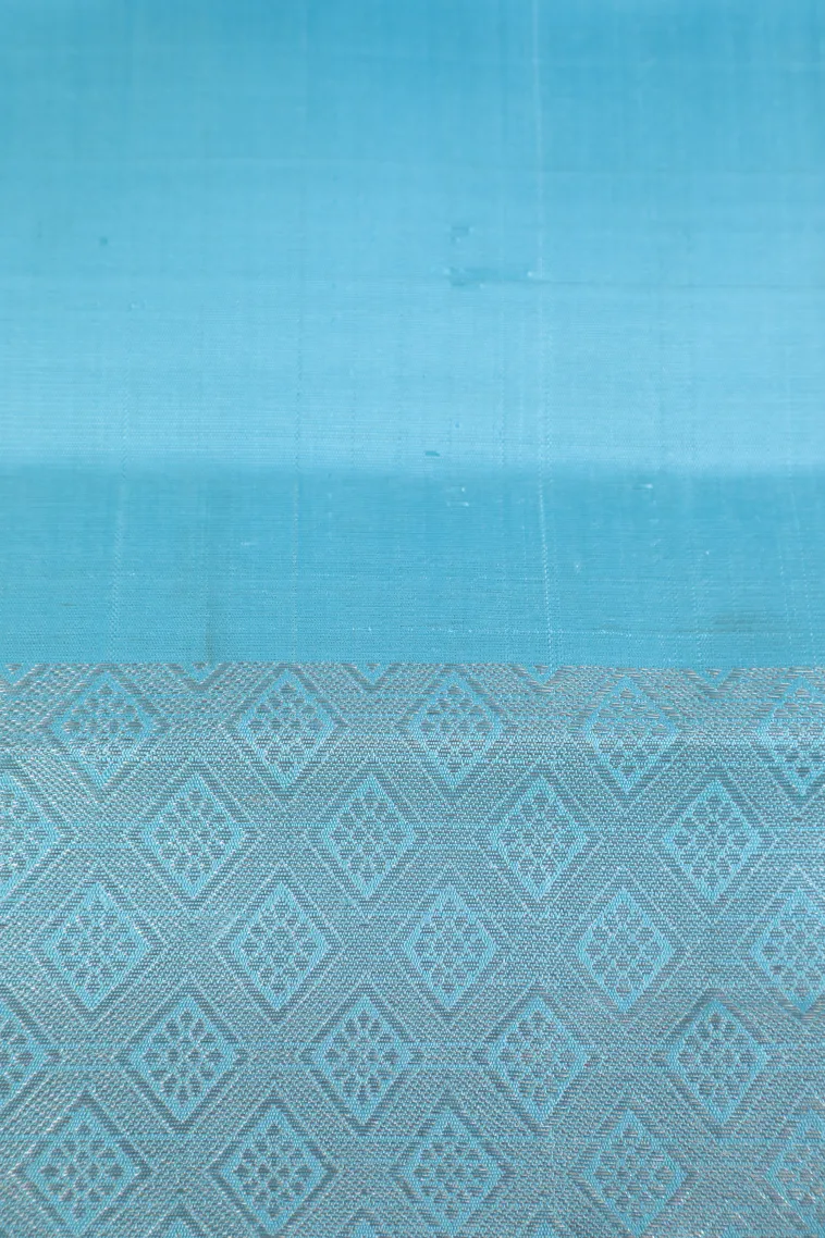Lemon Yellow Kanchipuram Silk Sarees with Silver Zari Floral Patterns view 3
