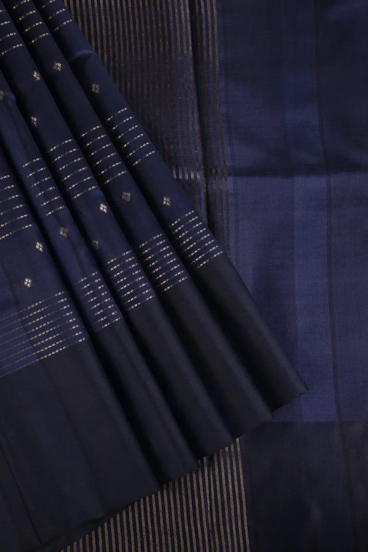 Denim Blue Soft Silk Sarees with Gold Zari Straipes And Puttas