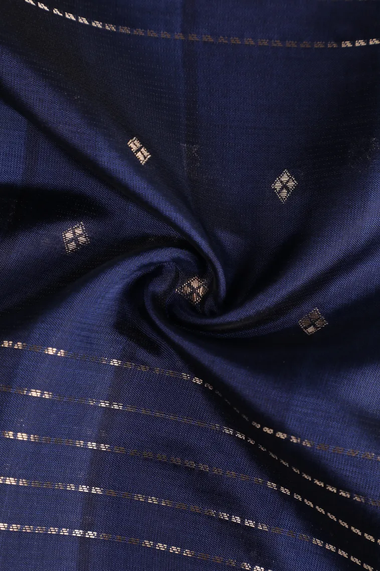 Denim Blue Soft Silk Sarees with Gold Zari Straipes And Puttas view 4