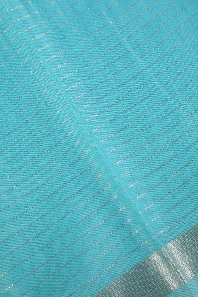 Cotton White Semi Tussar Silk with Gold And Silver Zari Small Checks Pattern view 3