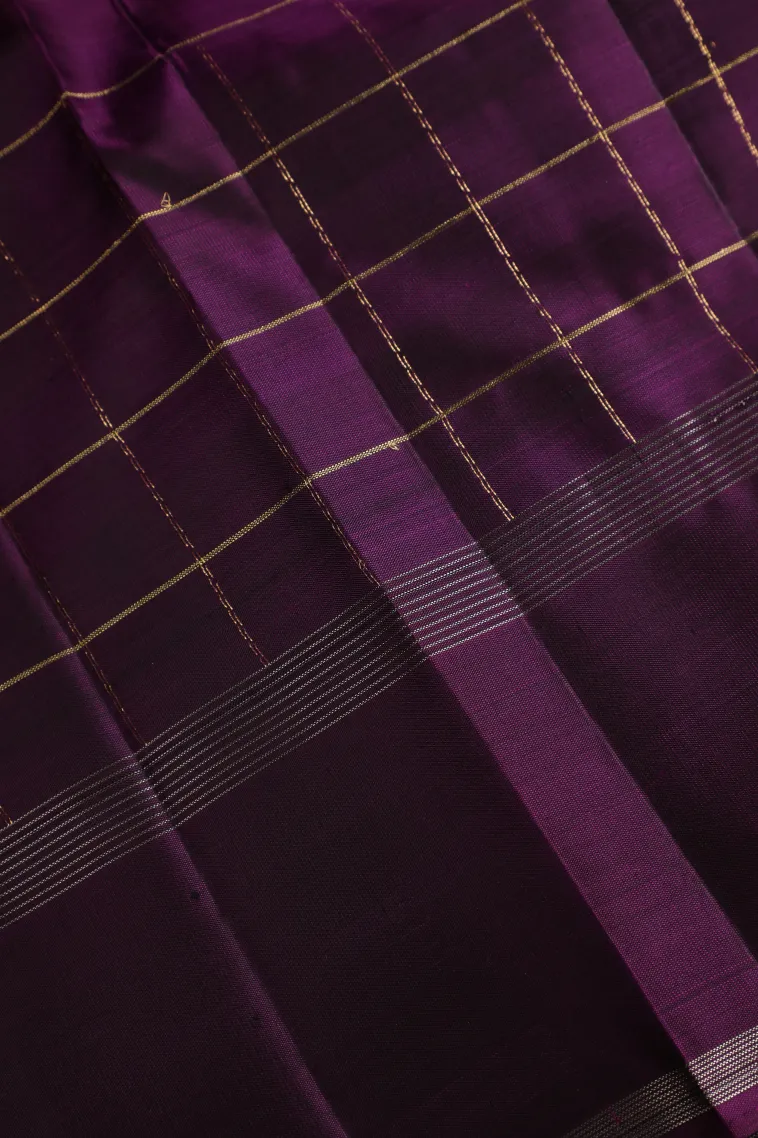 Coconut White Soft Silk Saree with Gold And Silver Zari Checks view 3