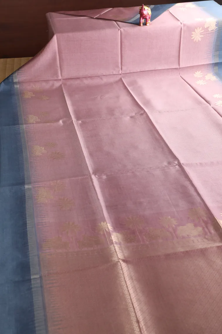 Lemonade Pink Tussar Saree with Gold Zari Animal Mottif view 2