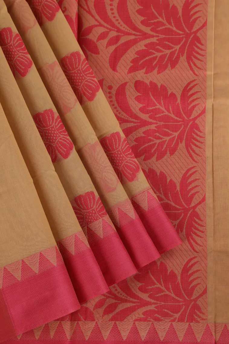 Sandollar Yellow Silk Cotton Without Zari With Flower Mottif view 1