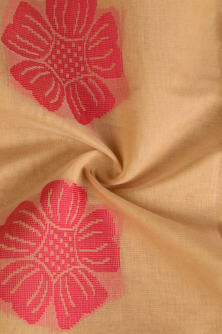 Sandollar Yellow Silk Cotton Without Zari With Flower Mottif view 4