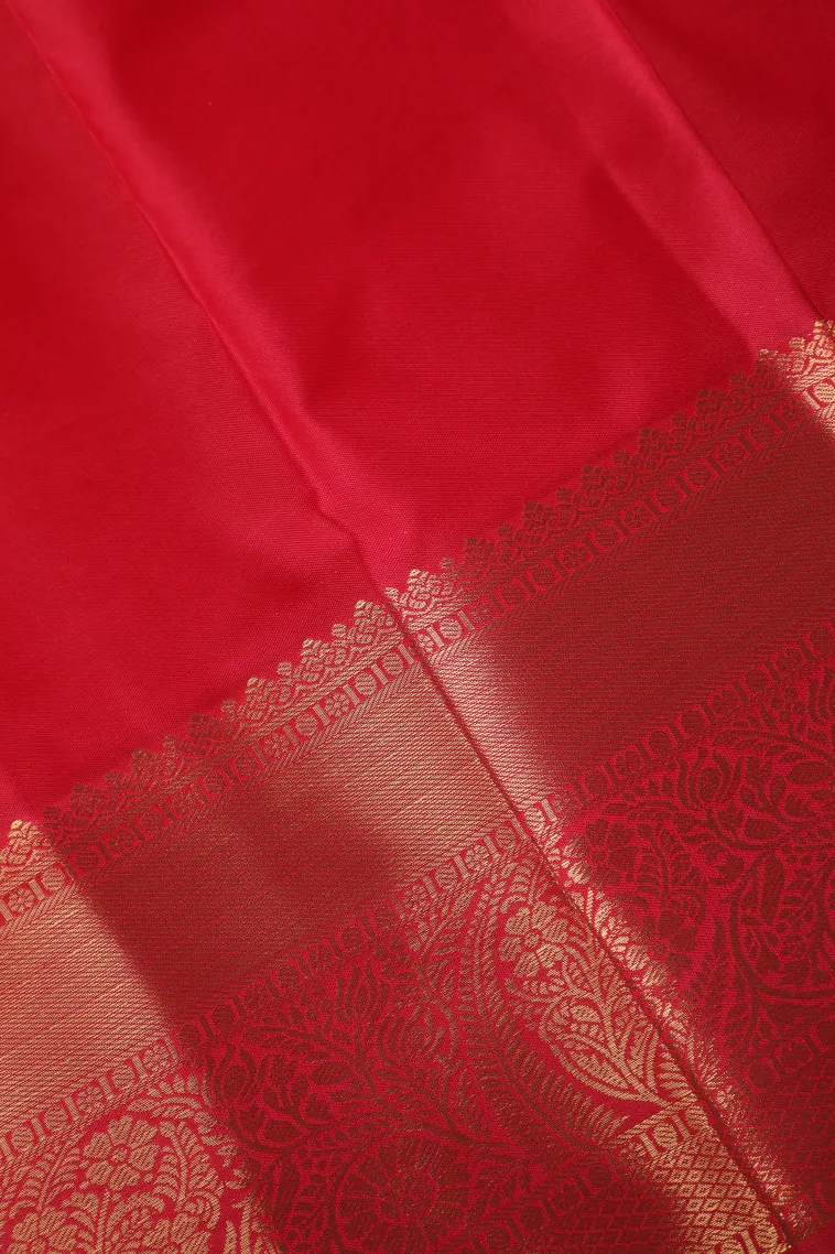 Punch Pink Apoorva Silk Sarees with Gold Zari Floral Patterns view 3