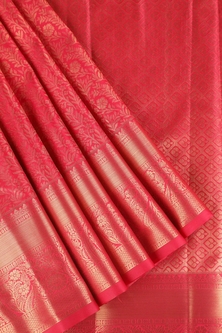 Punch Pink Apoorva Silk Sarees with Gold Zari Floral Patterns
