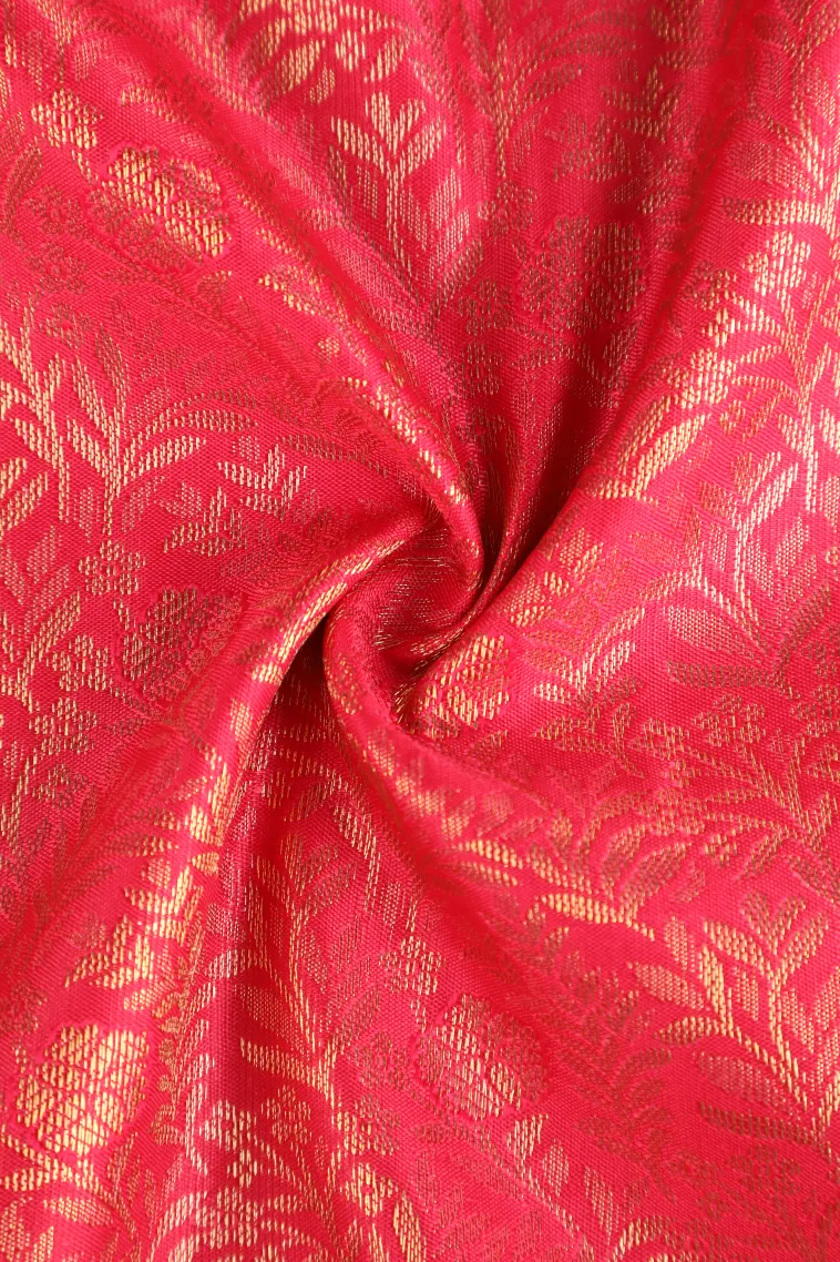 Punch Pink Apoorva Silk Sarees with Gold Zari Floral Patterns view 4