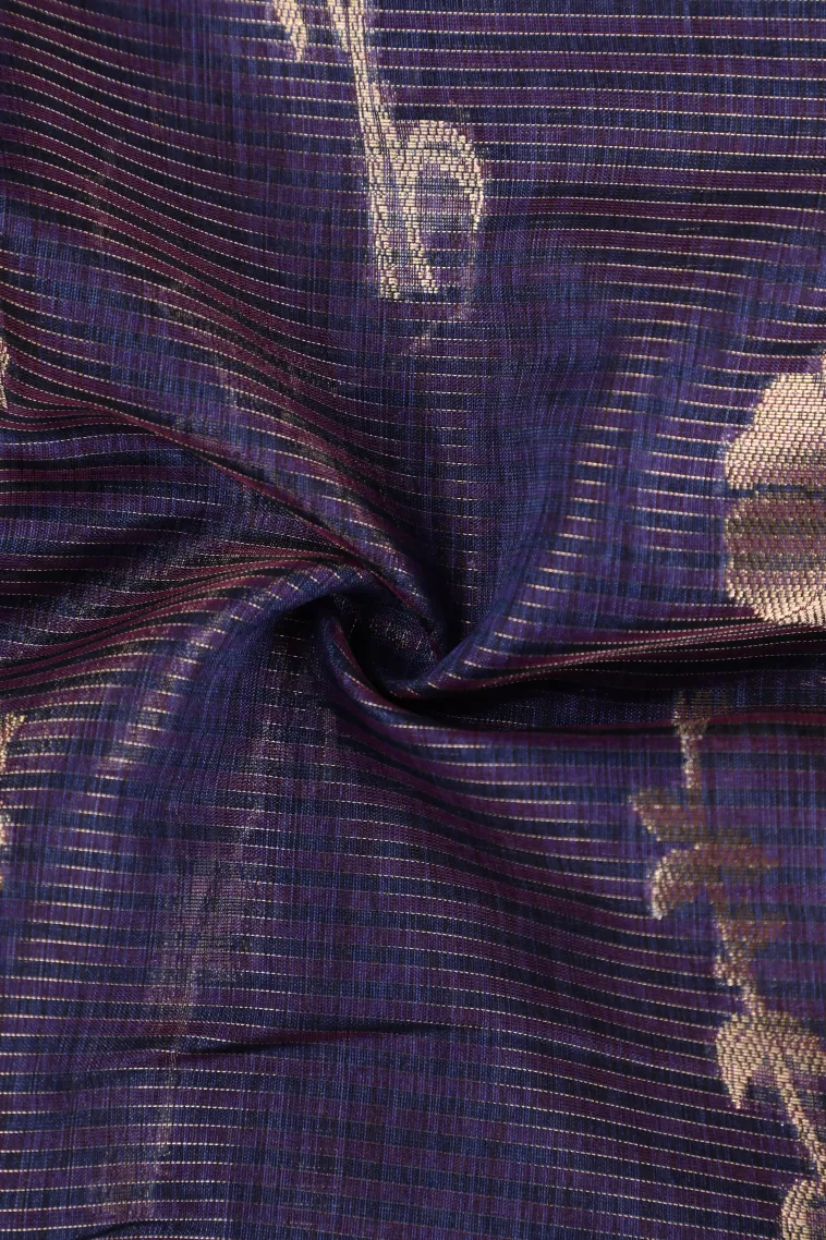 Berry Blue Organza Saree with Gold Zari Straipes And Puttas view 4