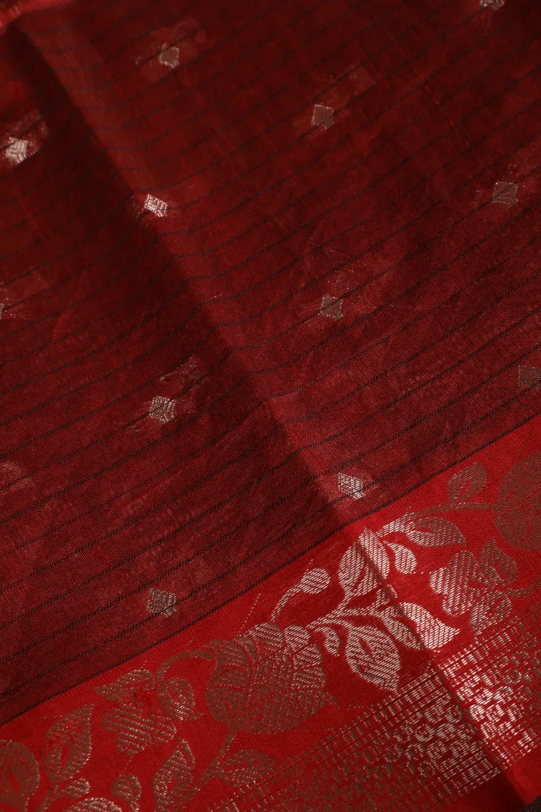 Peacock Blue Semi Tussar Silk with Silver Zari Stripes And Puttas view 3