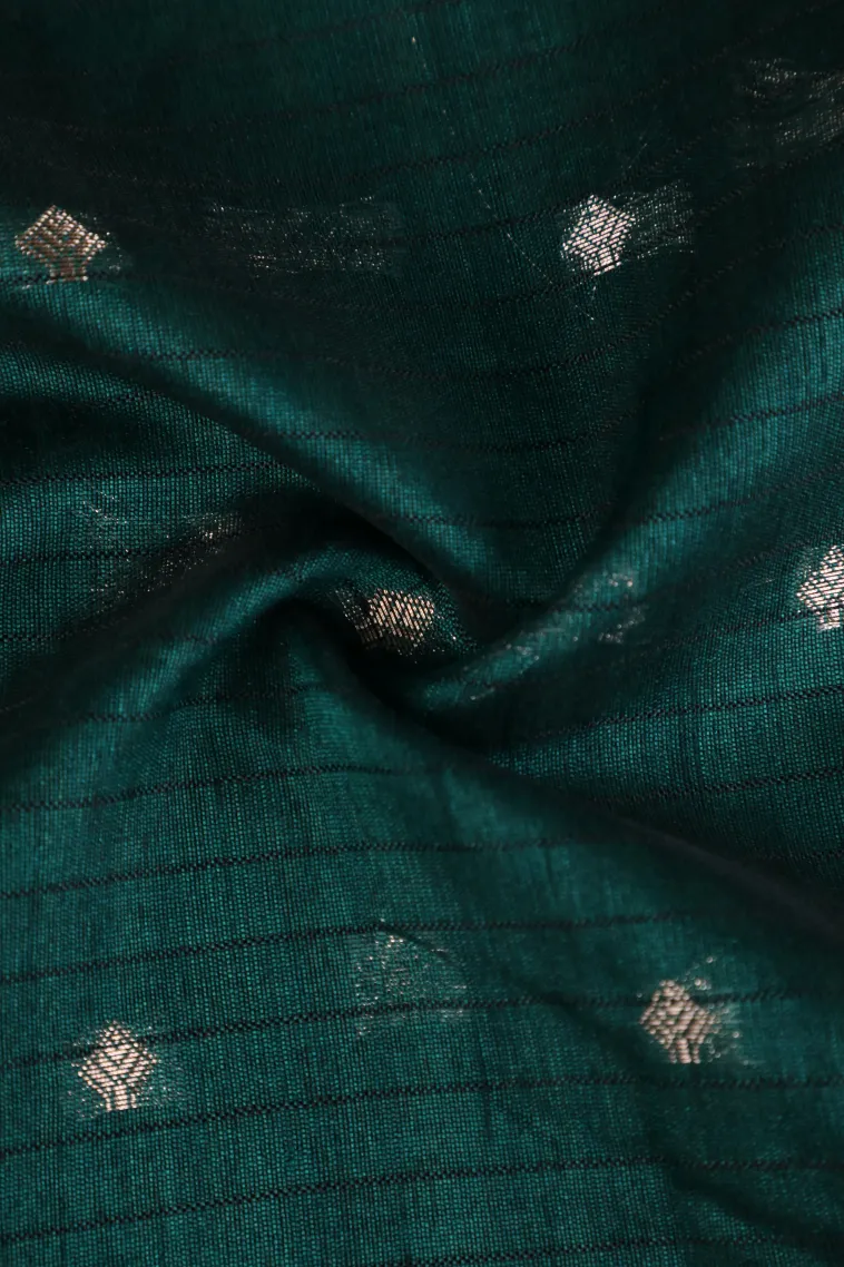Peacock Blue Semi Tussar Silk with Silver Zari Stripes And Puttas view 4