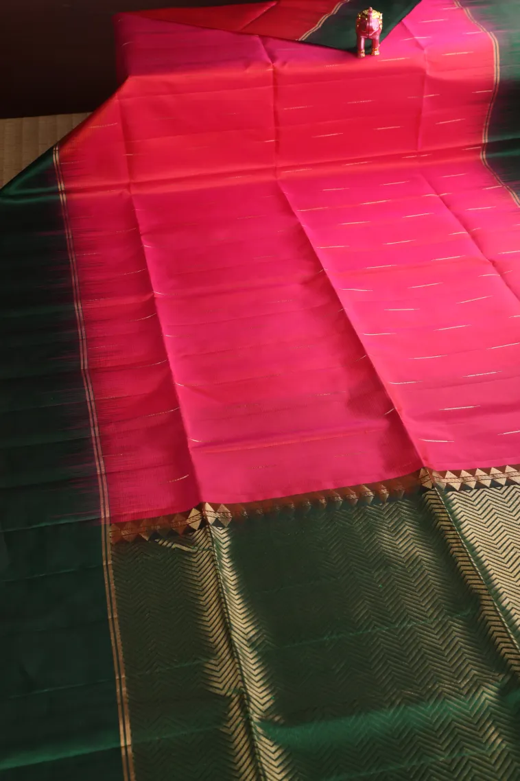 Punch Pink Soft Silk Saree with Gold Zari Vaira Oosi view 2