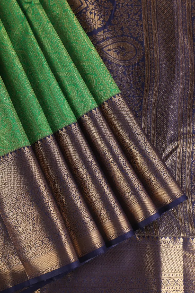 Forest Green Apoorva Silk Sarees with Gold Zari Peacock Motifs