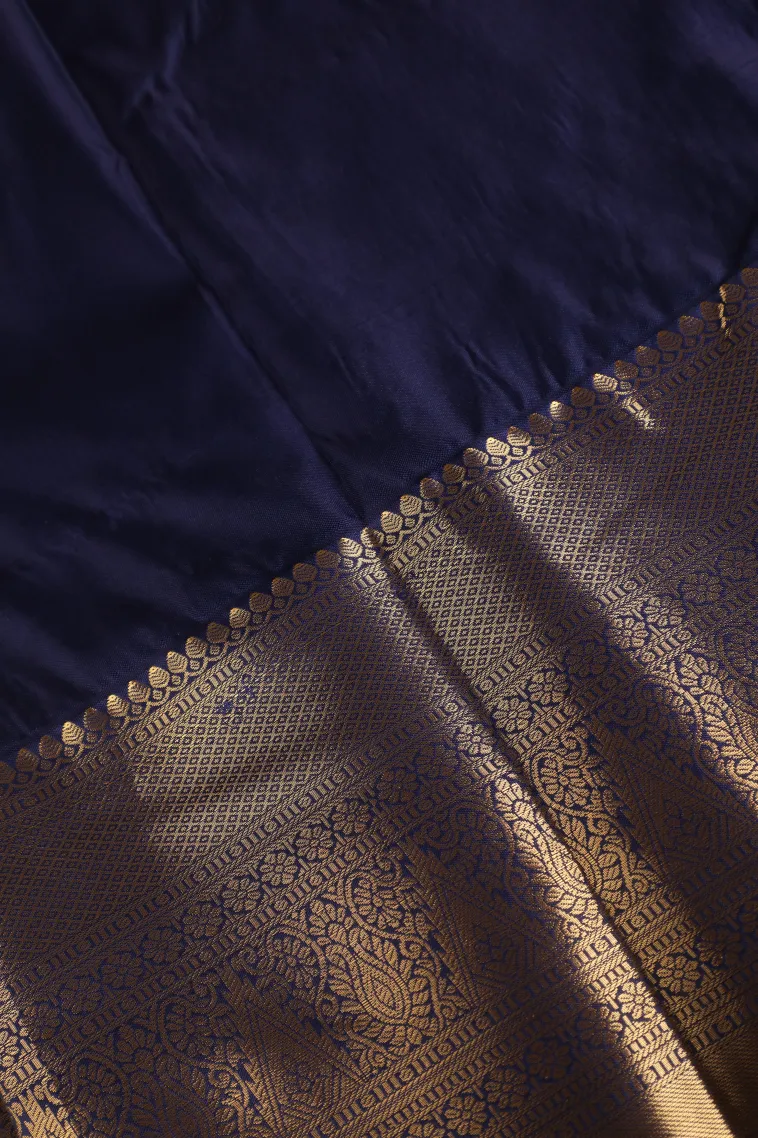 Forest Green Apoorva Silk Sarees with Gold Zari Peacock Motifs view 3