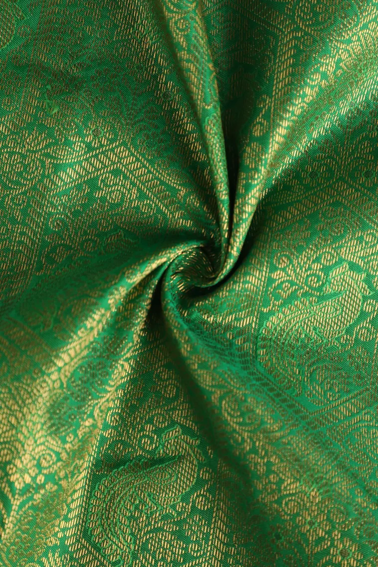 Forest Green Apoorva Silk Sarees with Gold Zari Peacock Motifs view 4