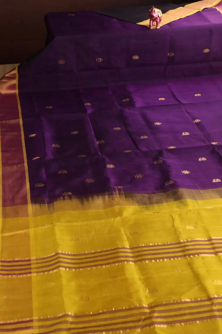 Viola Purple Silk Cotton with Gold Zari Buttis (small Dots Or Motifs) view 2
