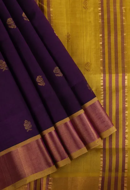 Viola Purple Silk Cotton with Gold Zari Buttis (small Dots Or Motifs)