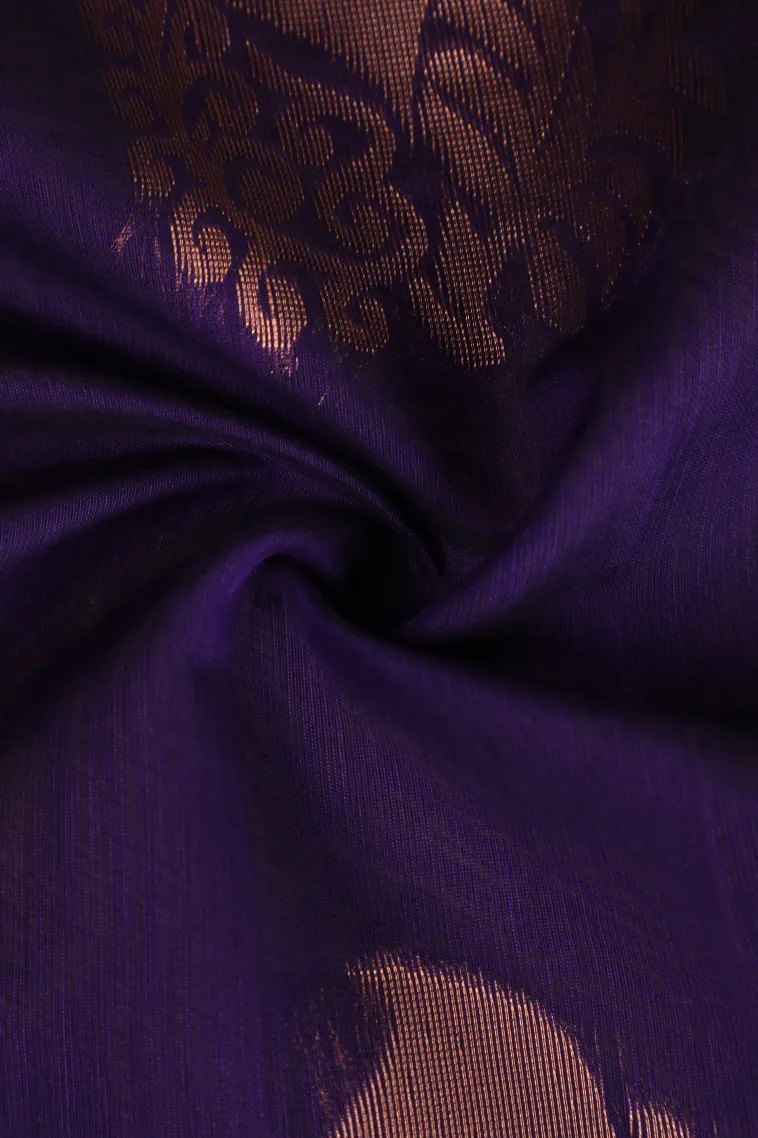 Indigo Blue Silk Cotton with Gold Zari Mango Puttas view 4