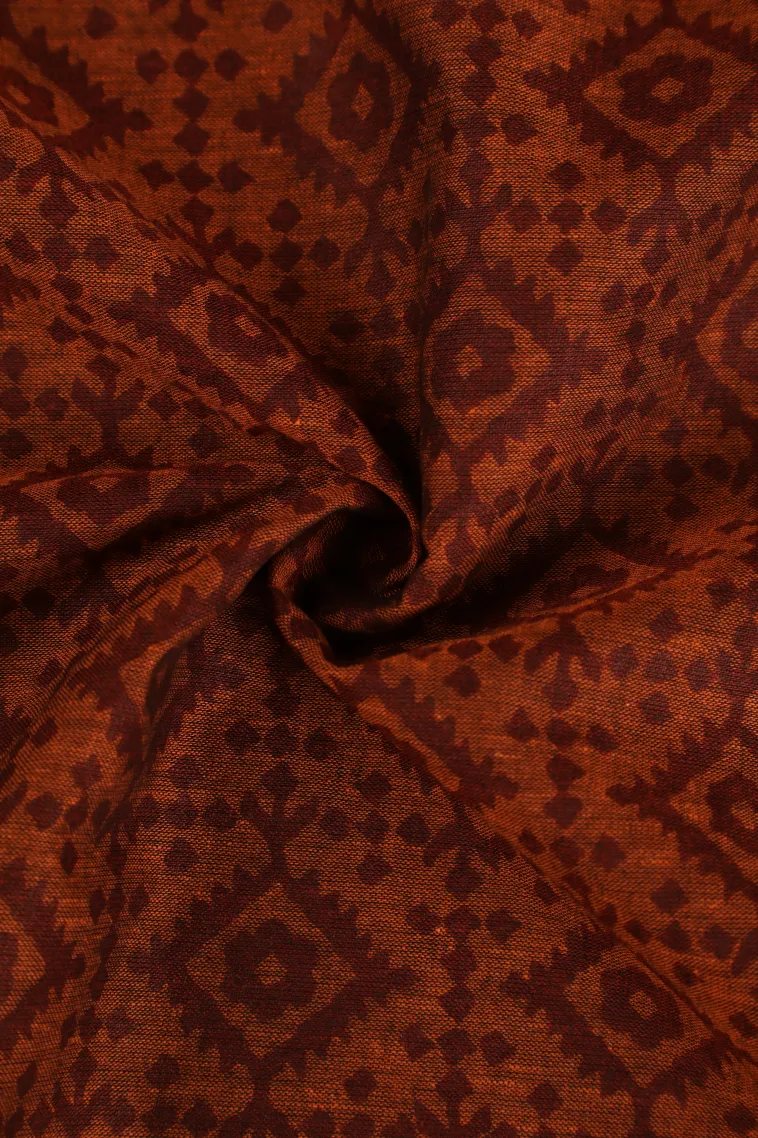 Fire Orange Chanderi Cotton Sarees Without Zari With Geometric Shapes view 4