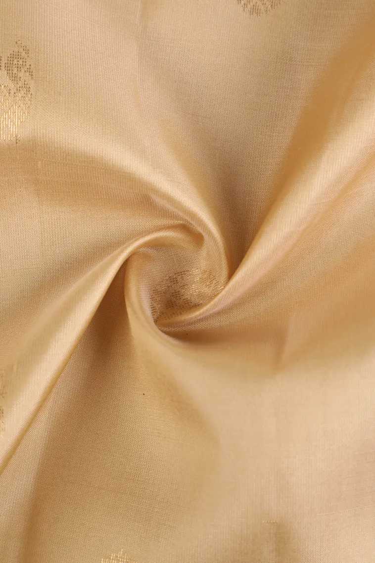 Cream White Soft Silk Saree with Gold Zari Peacock And Rudhractam view 4