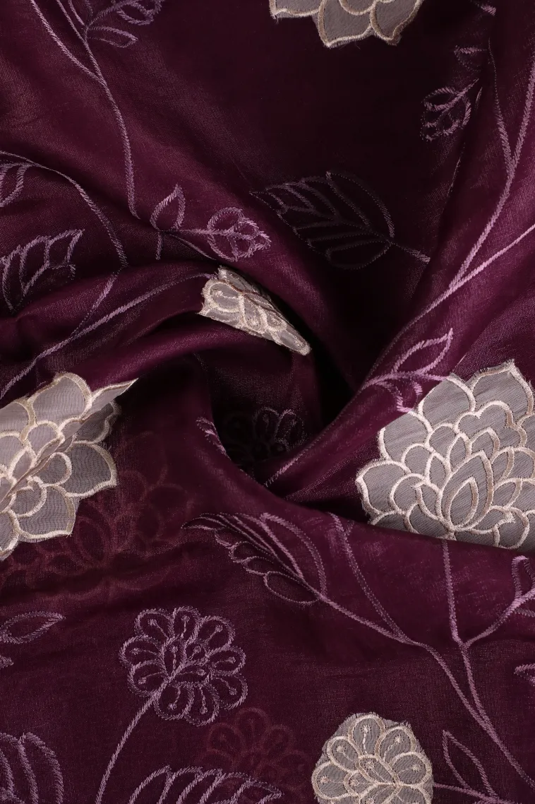 Bosenberry Purple Tissue Silk Sarees with Gold Zari Floral Patterns view 4