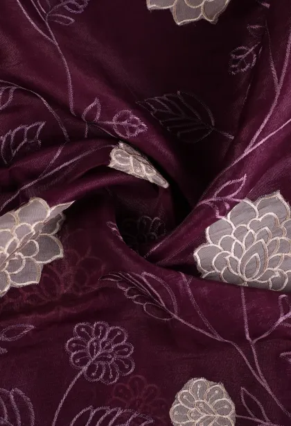 Bosenberry Purple Tissue Silk Sarees with Gold Zari Floral Patterns