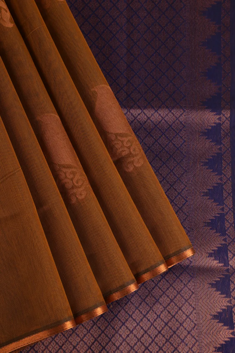 Tawny Brown Silk Cotton with Gold Zari Mango Puttas