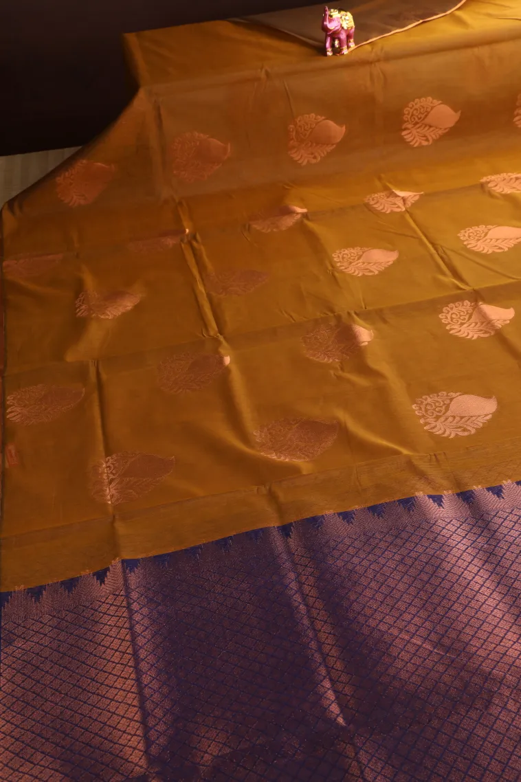 Tawny Brown Silk Cotton with Gold Zari Mango Puttas view 2