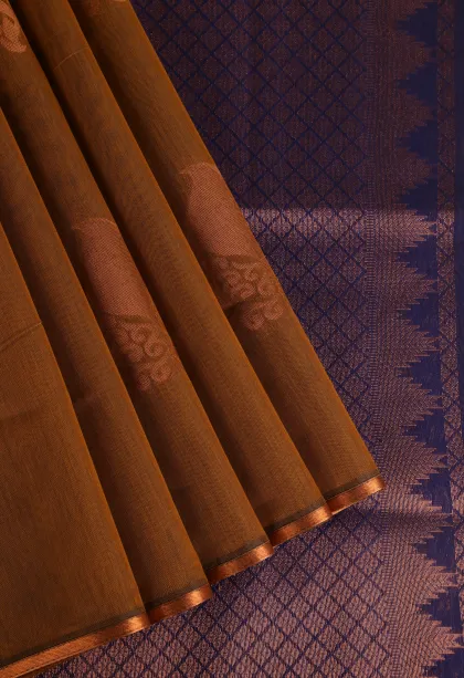 Tawny Brown Silk Cotton with Gold Zari Mango Puttas