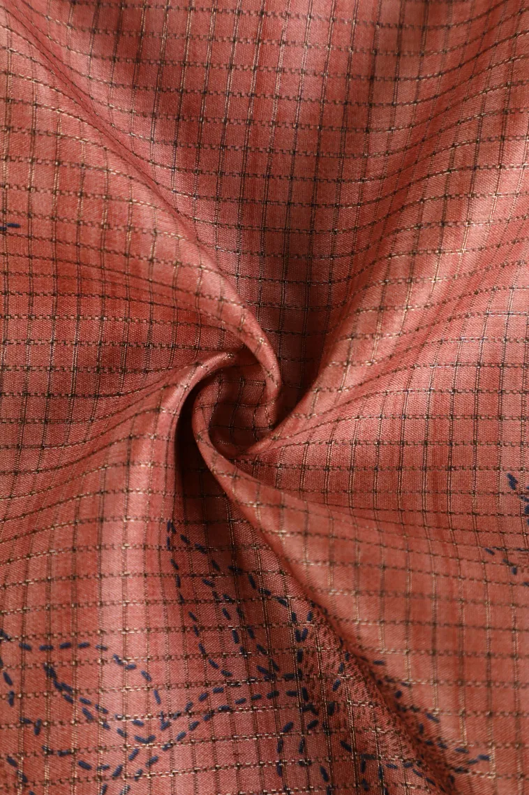 Blush Red Tussar Saree with Thread Zari Floral Patterns view 4