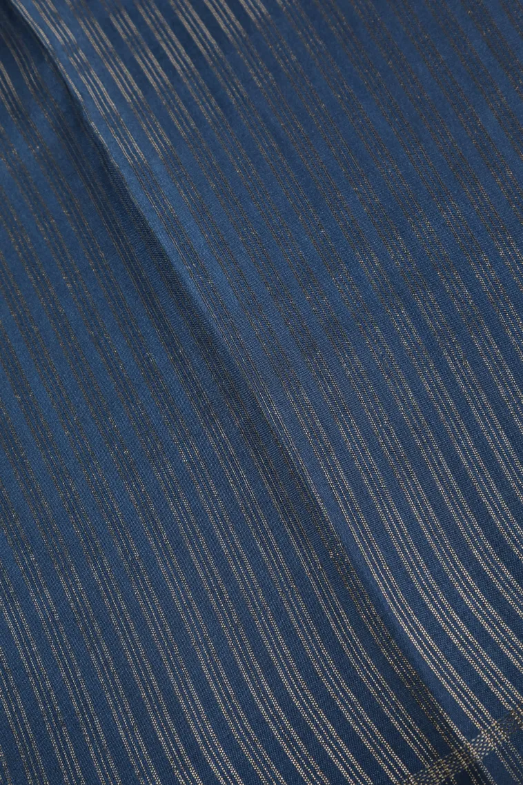 Stone Blue Semi Tussar Silk with Gold Zari Stripes view 3