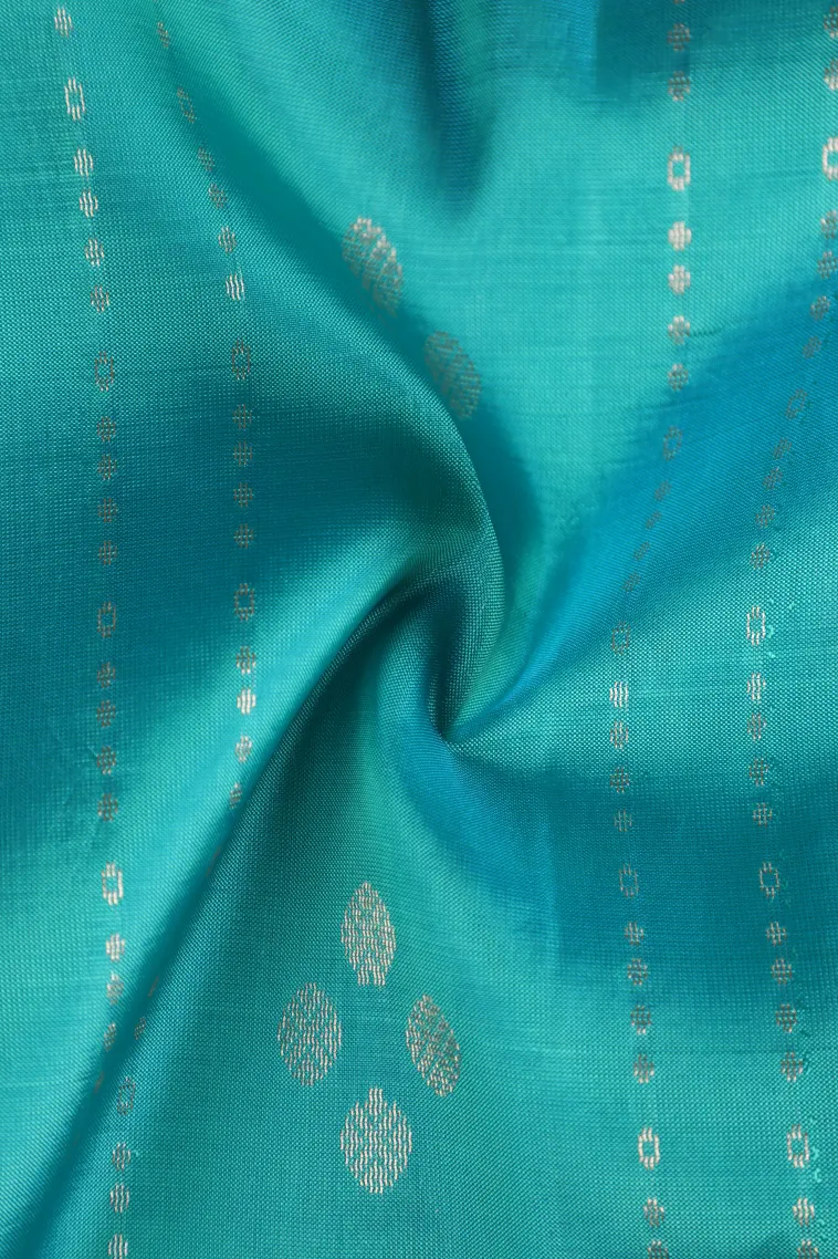 Sky Blue Soft Silk Saree with Gold Zari Straipes And Puttas view 4