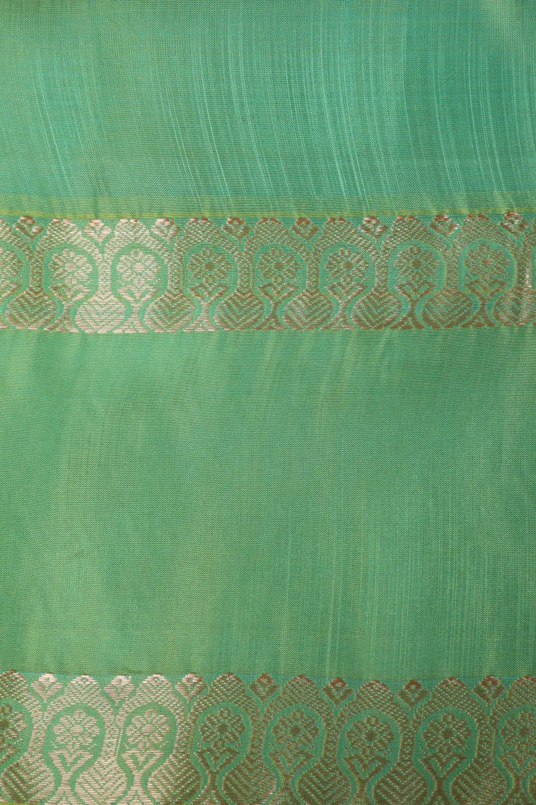 Sky Blue Soft Silk Saree with Gold Zari Straipes And Puttas view 3
