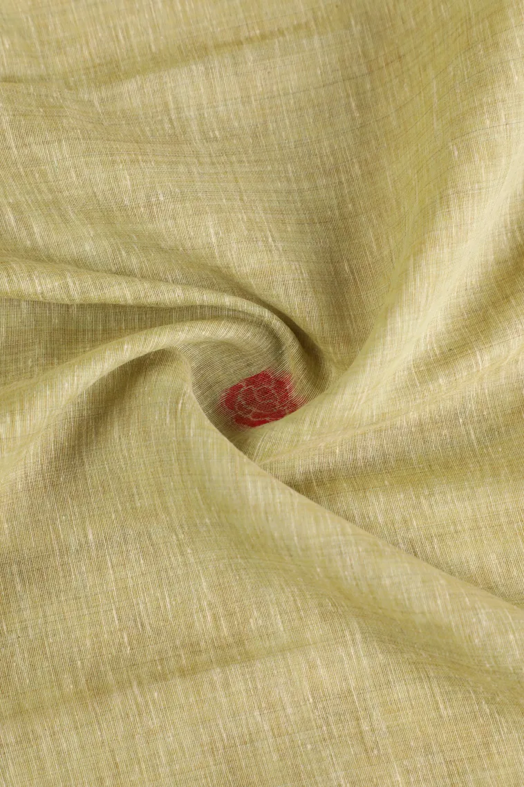 Olive Green Linen Saree with Gold Zari Flower Mottif view 4