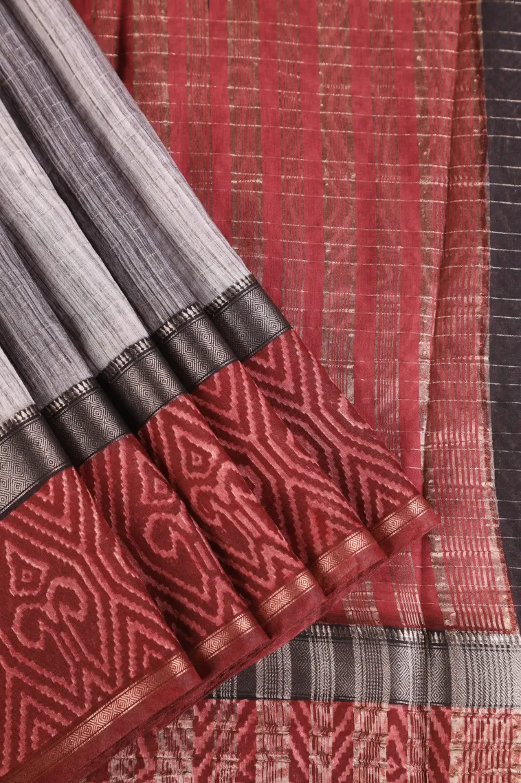 Smoke White Chanderi Cotton Sarees with Gold Zari Stripes