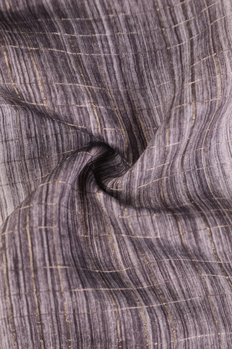 Smoke White Chanderi Cotton Sarees with Gold Zari Stripes view 4